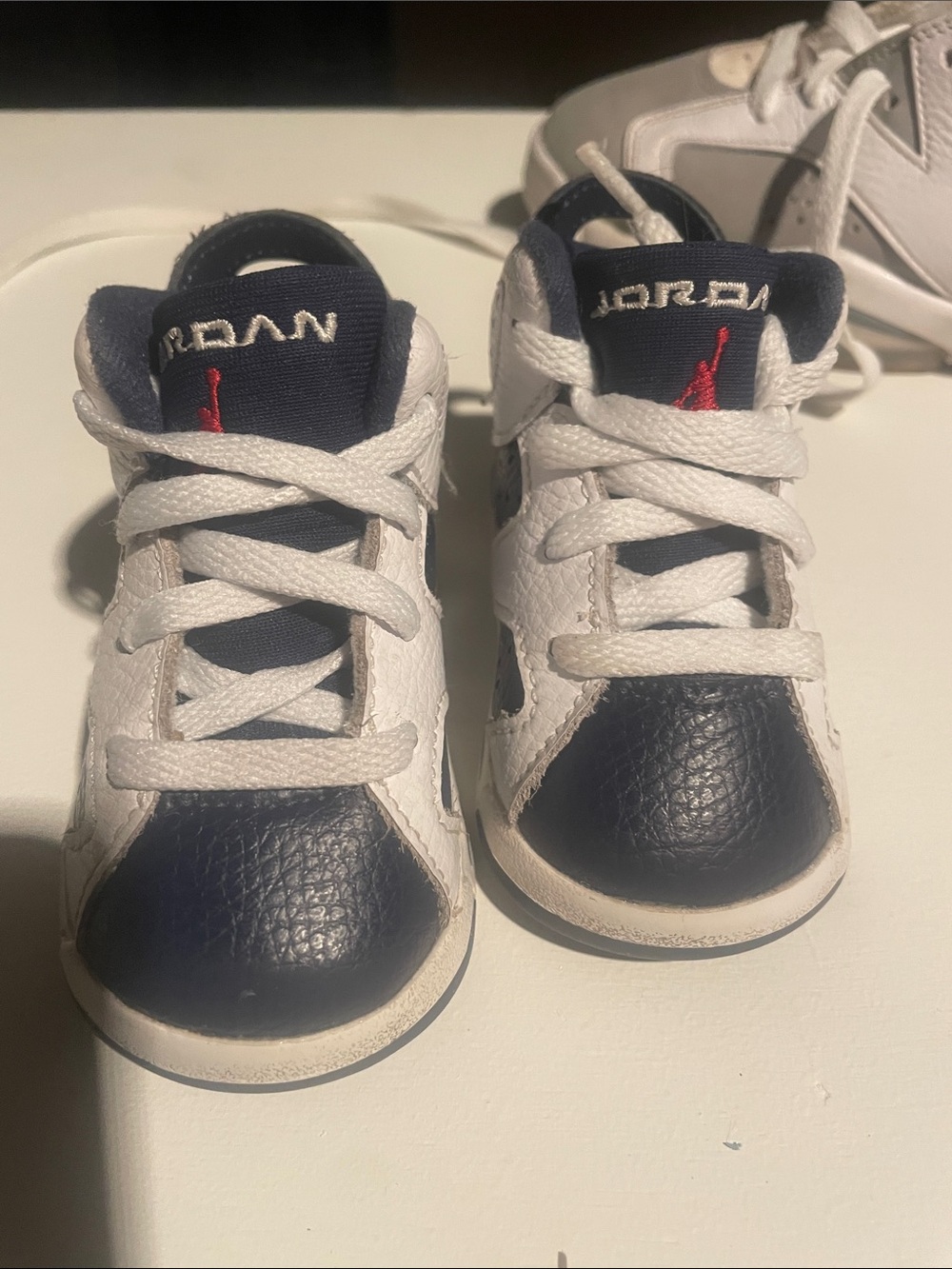 Jordan Navy, White & Red Baby High-Top Sneakers